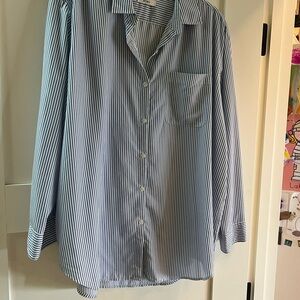 Navy Striped Women’s Casual Button Down Shirt